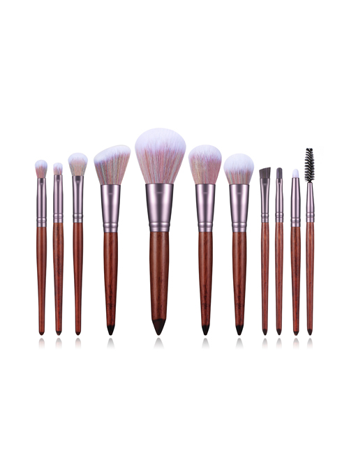 11 Sandalwood Color Makeup Brushes Eye Brushes Set With Mixed Color Bristles