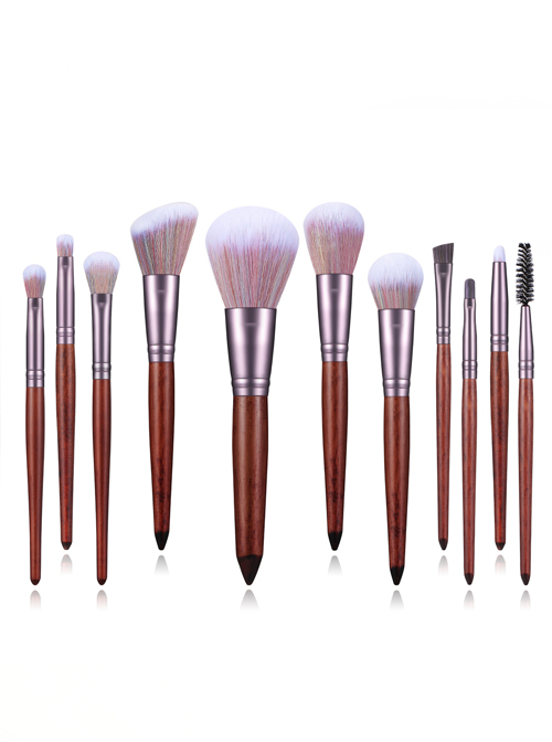 11 Sandalwood Color Makeup Brushes Eye Brushes Set With Mixed Color Bristles