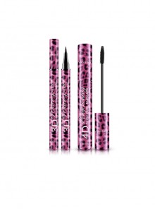 YANQINA Pink Leopard Print Tube Black Lasting Eyeliner Mascara Set