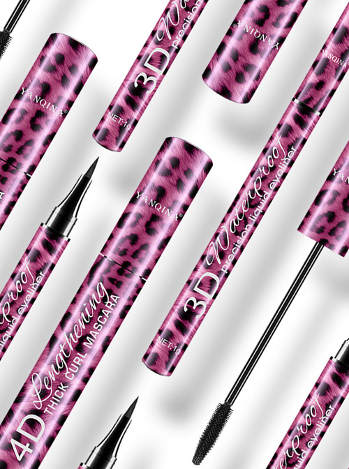 YANQINA Pink Leopard Print Tube Black Lasting Eyeliner Mascara Set