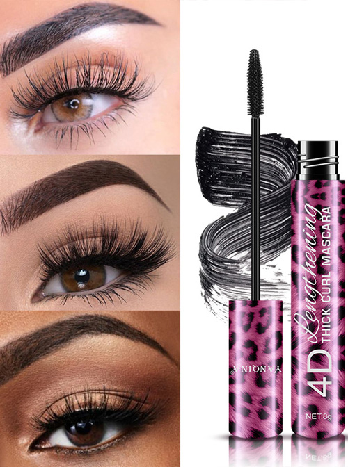 YANQINA Pink Leopard Print Tube Black Lasting Eyeliner Mascara Set