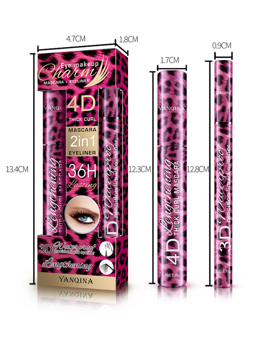 YANQINA Pink Leopard Print Tube Black Lasting Eyeliner Mascara Set