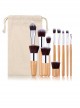 11 Bamboo Handle Makeup Brushes Linen Bag Set