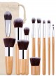 11 Bamboo Handle Makeup Brushes Linen Bag Set