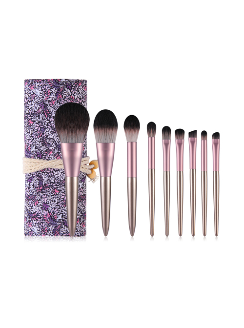 9 Small Pudding Champagne Purple Makeup Brushes And A Brush Bag Set