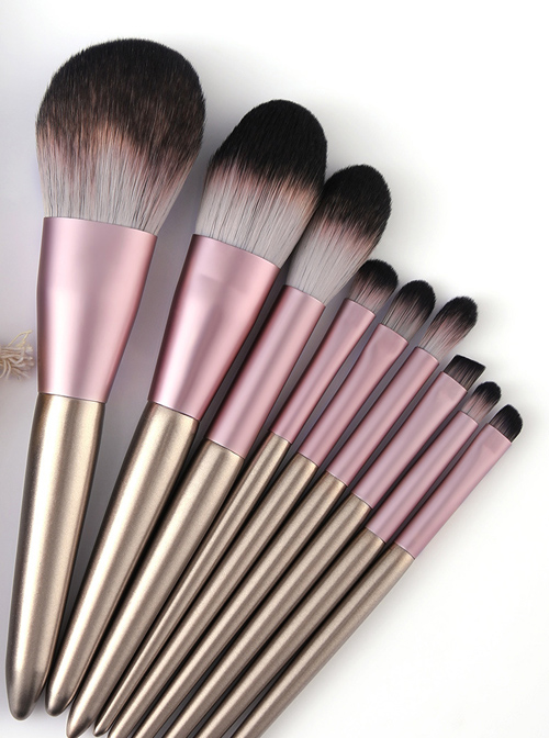 9 Small Pudding Champagne Purple Makeup Brushes And A Brush Bag Set