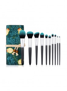 10 Blackish Green Makeup Brushes And A Firefly Brush Bag Set