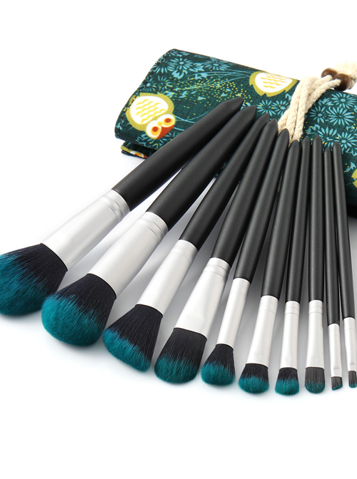 10 Blackish Green Makeup Brushes And A Firefly Brush Bag Set