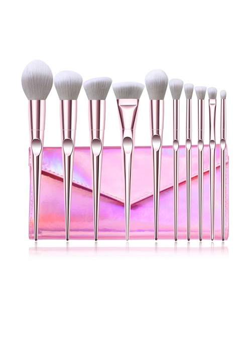 10 Pink Electroplating Handle Makeup Brushes And The Brush Bag Set