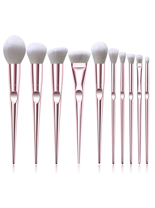 10 Pink Electroplating Handle Makeup Brushes And The Brush Bag Set