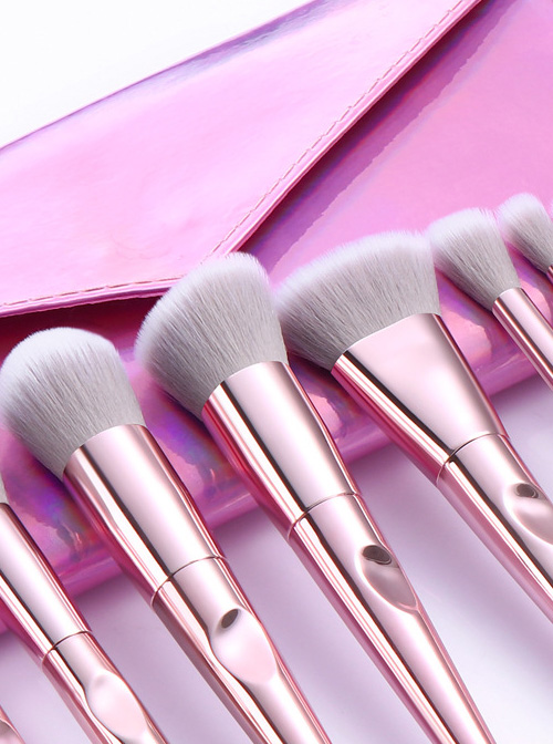 10 Pink Electroplating Handle Makeup Brushes And The Brush Bag Set