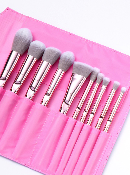 10 Pink Electroplating Handle Makeup Brushes And The Brush Bag Set