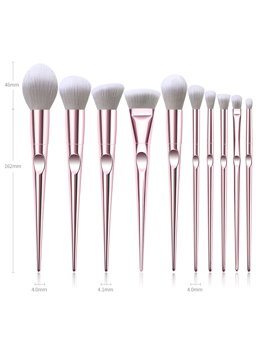 10 Pink Electroplating Handle Makeup Brushes And The Brush Bag Set