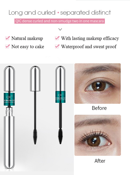 QIC Dense Curling Two In One Silver Tube Double Brush Head Double Effect Mascara