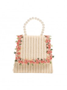 Straw Weaving Bag Pearl Portable Messenger Cute Children Shoulder Bag