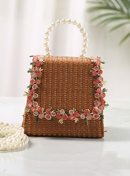 Straw Weaving Bag Pearl Portable Messenger Cute Children Shoulder Bag