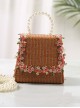 Straw Weaving Bag Pearl Portable Messenger Cute Children Shoulder Bag