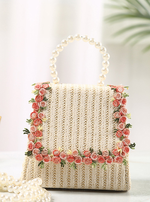 Straw Weaving Bag Pearl Portable Messenger Cute Children Shoulder Bag