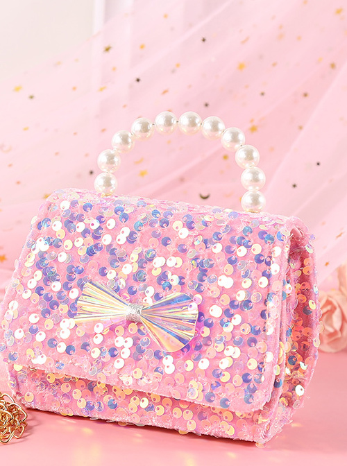 Sequin Bowknot Pearl Portable Messenger Children Chain Bag