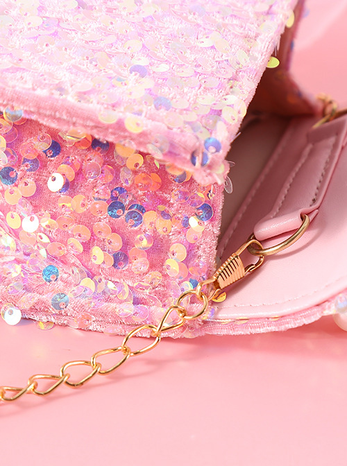 Sequin Bowknot Pearl Portable Messenger Children Chain Bag