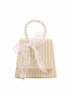 Simplicity White Lace Bowknot Pearl Portable Messenger Children Straw Weaving Bag