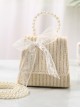 Simplicity White Lace Bowknot Pearl Portable Messenger Children Straw Weaving Bag