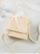 Simplicity White Lace Bowknot Pearl Portable Messenger Children Straw Weaving Bag