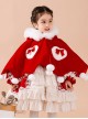 Baby Children Lolita Warm Hooded White Plush Collar Red Cloak