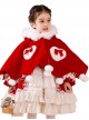 Baby Children Lolita Warm Hooded White Plush Collar Red Cloak