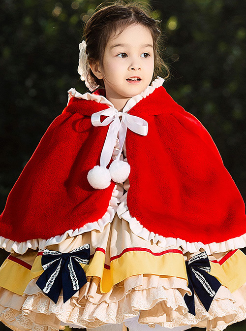 Baby Children Lolita Little Antlers Hooded Ruffle Red Warm Cloak