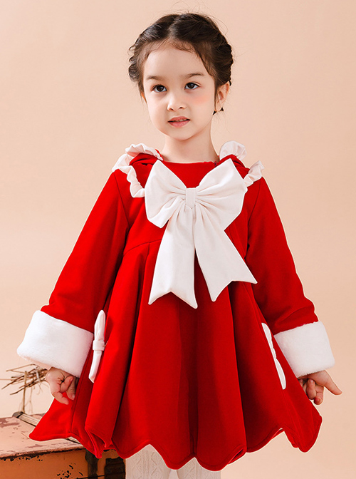 Baby Children Lolita Bowknot Rabbit Ears Hooded Red Warm Coat