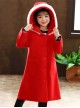 Children Autumn Winter Thickening Red Hooded Mid-length Coat