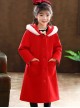 Children Autumn Winter Thickening Red Hooded Mid-length Coat