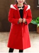 Children Autumn Winter Thickening Red Hooded Mid-length Coat