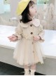 Cute Khaki Doll Collar Flower Lace Children Tulle Windbreaker