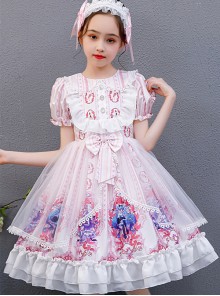 Pink Cute Printing Doll Collar Children Sweet Lolita Short Sleeve Dress