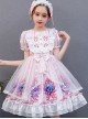 Pink Cute Printing Doll Collar Children Sweet Lolita Short Sleeve Dress