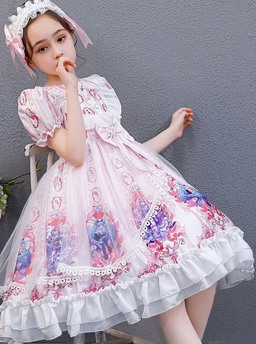 Pink Cute Printing Doll Collar Children Sweet Lolita Short Sleeve Dress