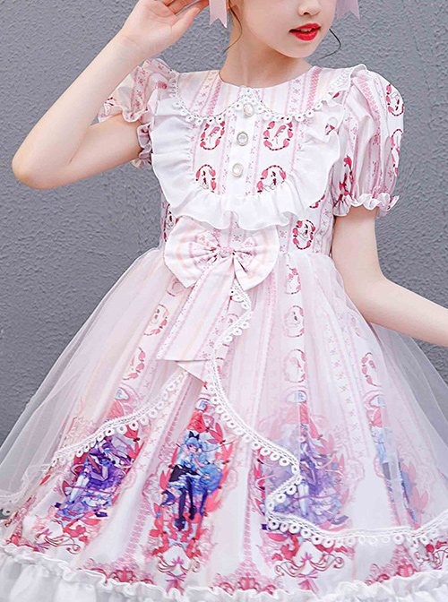 Pink Cute Printing Doll Collar Children Sweet Lolita Short Sleeve Dress