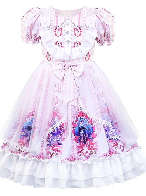 Pink Cute Printing Doll Collar Children Sweet Lolita Short Sleeve Dress