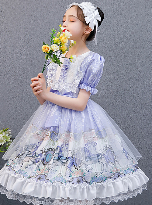 Purple Merry-go-round Printing Ruffle Children Sweet Lolita Short Sleeve Dress