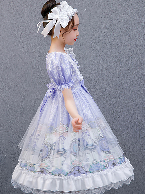 Purple Merry-go-round Printing Ruffle Children Sweet Lolita Short Sleeve Dress