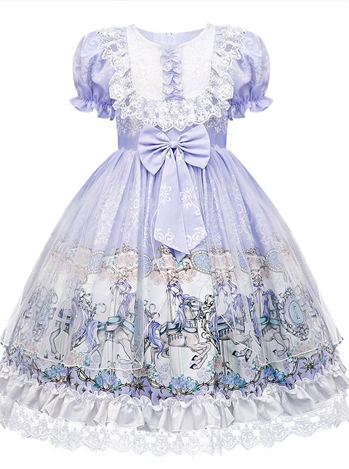 Purple Merry-go-round Printing Ruffle Children Sweet Lolita Short Sleeve Dress