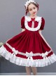 White Lace Doll Collar Wine Red Pure Color Children Lolita Short Sleeve Dress