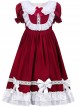 White Lace Doll Collar Wine Red Pure Color Children Lolita Short Sleeve Dress