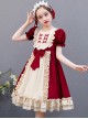 Red And Apricot Splicing Ruffled Children Classic Lolita Short Sleeve Dress