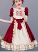 Red And Apricot Splicing Ruffled Children Classic Lolita Short Sleeve Dress