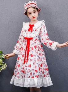 Strawberry Blueberry Printing Children Sweet Lolita Long Sleeve Dress