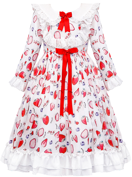 Strawberry Blueberry Printing Children Sweet Lolita Long Sleeve Dress