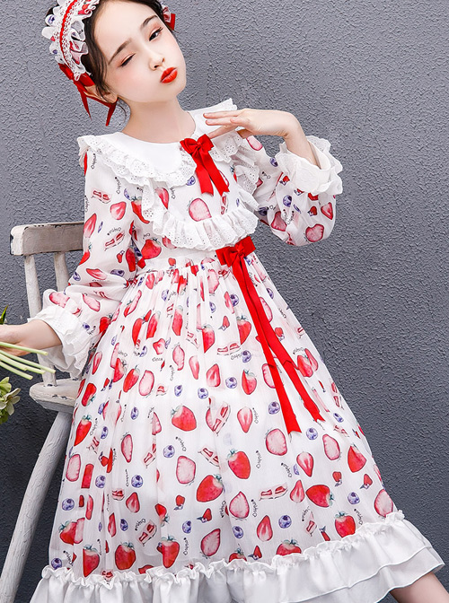 Strawberry Blueberry Printing Children Sweet Lolita Long Sleeve Dress